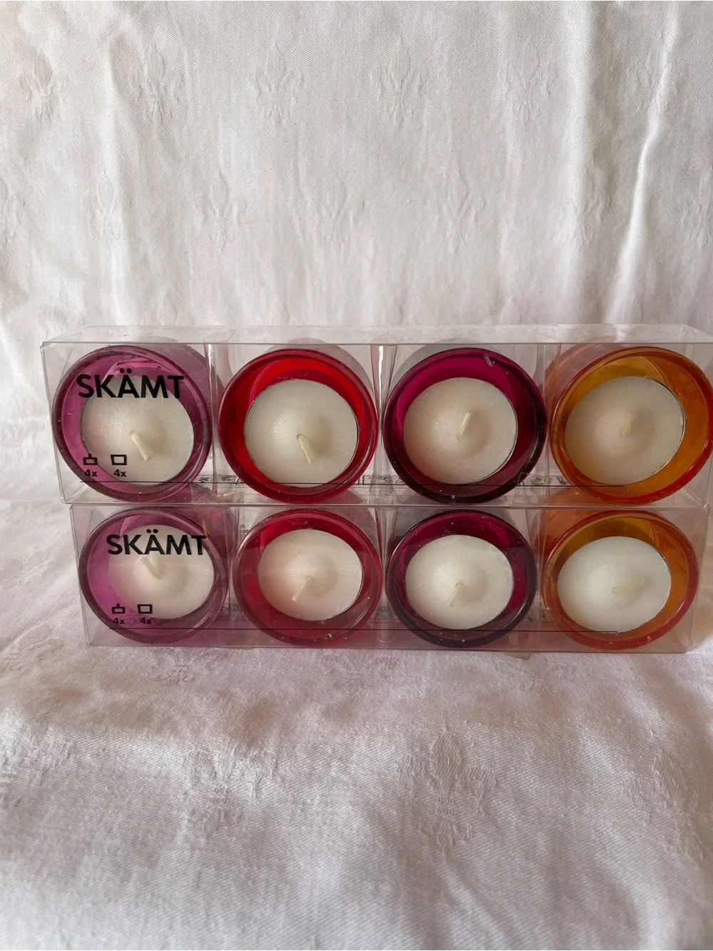 IKEA SKÄMT Pastel Tea Light Candles in Pink, Red and Orange - 8